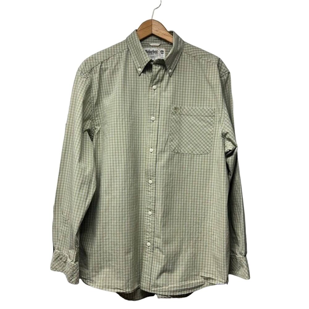 Timberland Men's 100% Cotton Button Down Oxford Shirt Green Plaid Size Large